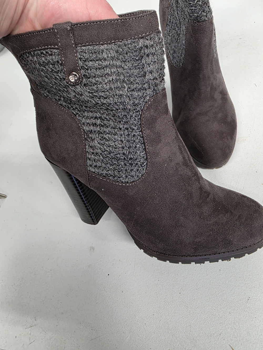 Kohl's Dark Brown and Gray Suede Knit-Cuff Ankle Boots